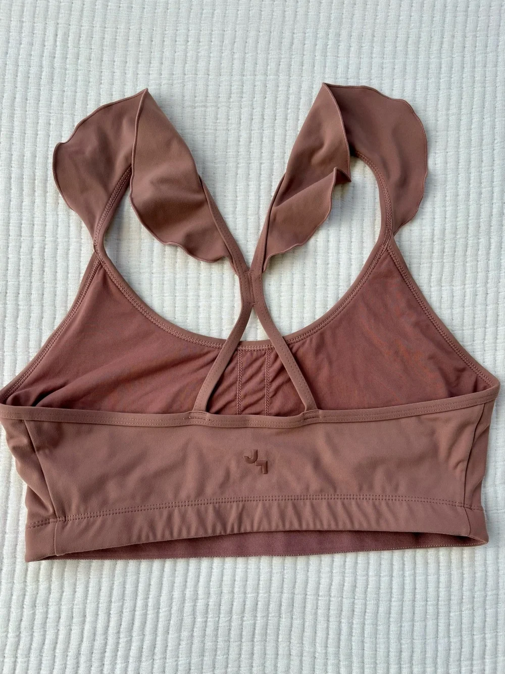 JoyLab Ruffle Strap Racerback Women’s Sports Bra Size M Dark Taupe Athleisure